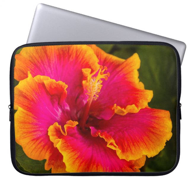 Hawaiian Fuchsia und Orange Hibiskus Wetsuit Laptopschutzhülle (Vorderseite)