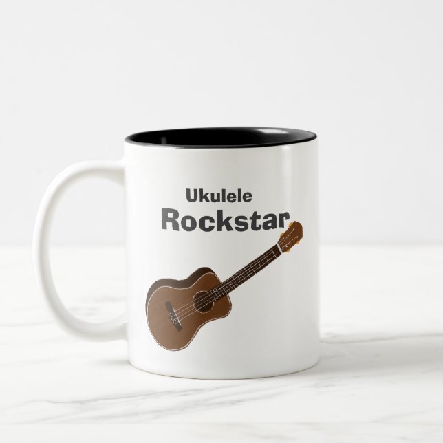 Hawaiian Funny Ukulele Player Rockstar Musician Zweifarbige Tasse (Links)