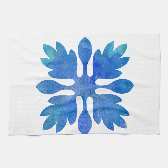 Hawaiian Ginger Quilton Ocean Blue Watercolor Küchentuch (Horizontal)