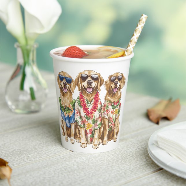 Hawaiian Golden Retriever Dogs Flower Lei Pappbecher (In Situ)