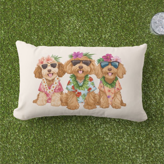 Hawaiian Goldendoodle Dogs Flower Lei Kissen Für Draußen (Gras)