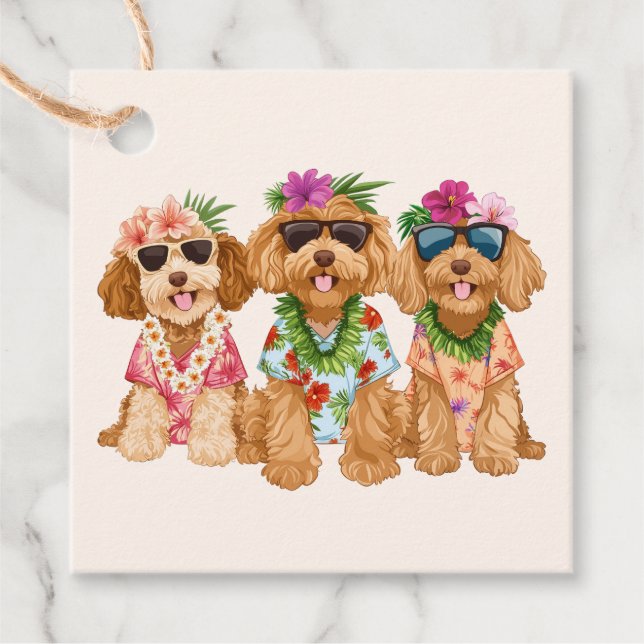 Hawaiian Goldendoodle Hunde Blume Lei Geschenkanhänger (Vorderseite)