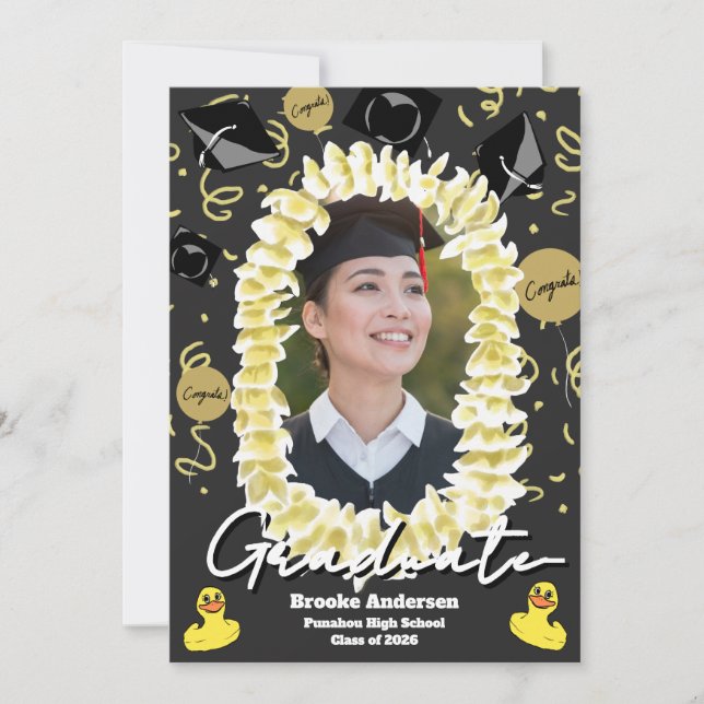 Hawaiian Graduation Plumeria Lei Confetti Photo Karte (Vorderseite)