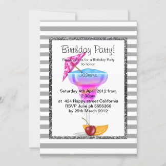 HAWAIIAN GRAY STRIPE COCKTAIL BIRTHDAY EINLADUNG