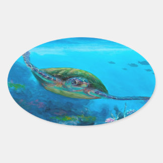 Hawaiian Green Sea Turtle Tropical Fish Reef Ovaler Aufkleber