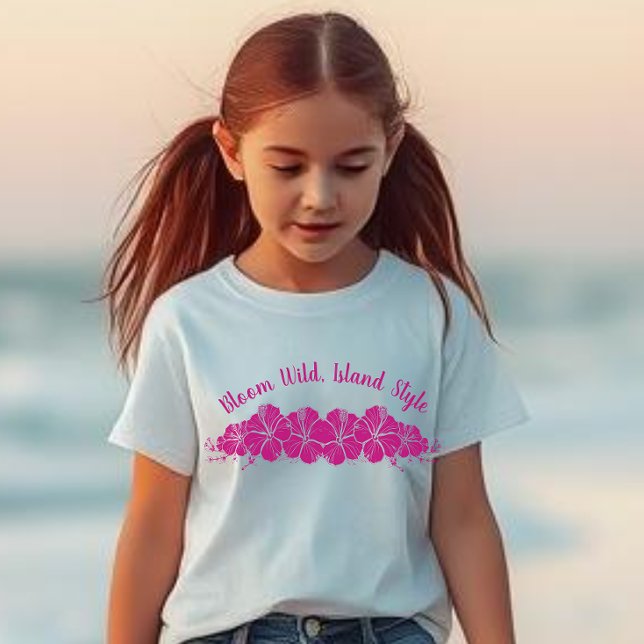 Hawaiian Hibiskus Blume-Bloom Wild Island Style T-Shirt (Hawaiian Tropical Hibiscus, Pink T shirt Kids)