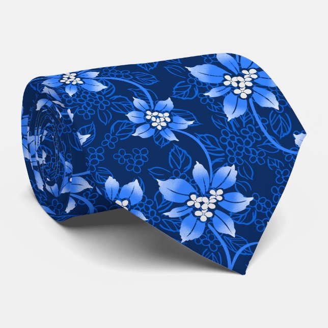 Hawaiian Holly Blue zweiseitig Krawatte (Gerollt)