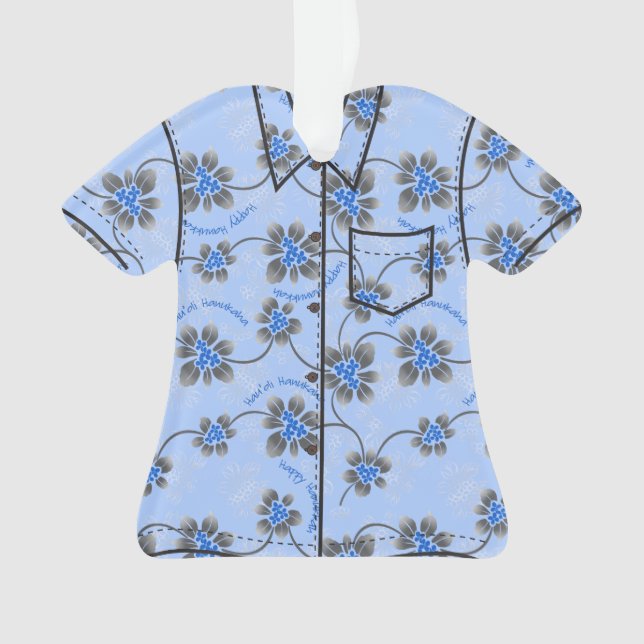 Hawaiian Holly Hanukkah Blue Floral Aloha Shirt Ornament (Vorderseite)