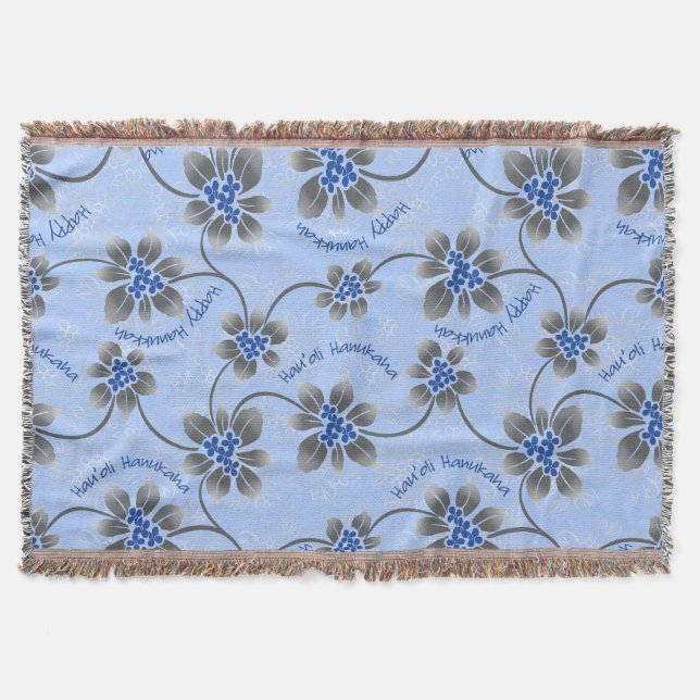 Hawaiian Holly Hanukkah Blue Floral Decke (Vorderseite)