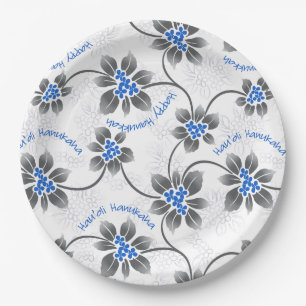 Hawaiian Holly Hanukkah Blue Floral Pappteller