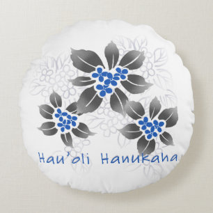 Hawaiian Holly Hanukkah Blue Floral Rundes Kissen