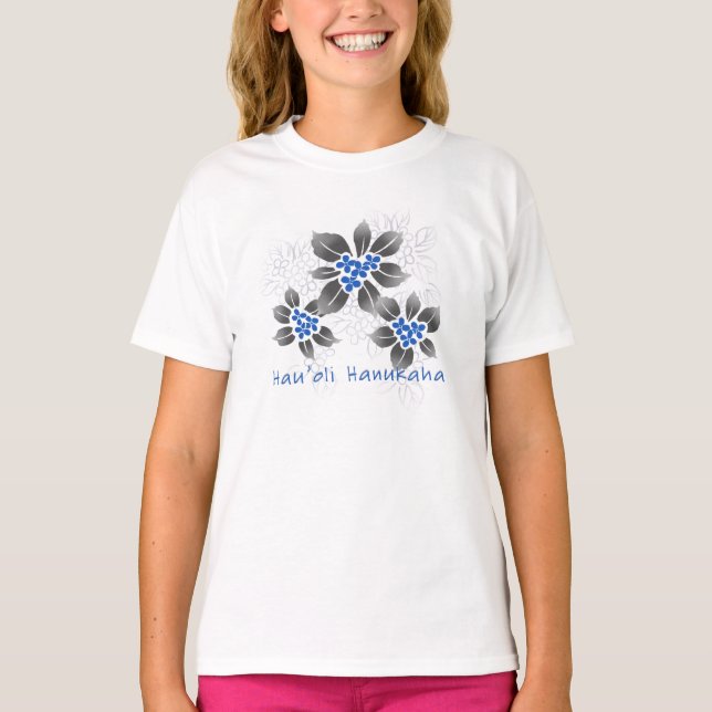 Hawaiian Holly Hanukkah Blue Floral T-Shirt (Vorderseite)