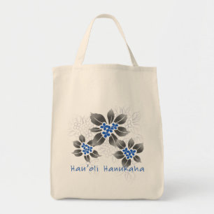 Hawaiian Holly Hanukkah Blue Floral Tragetasche