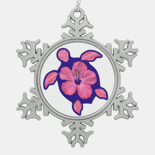 Hawaiian Honu Turtle und Hibiskus Schneeflocken Zinn-Ornament