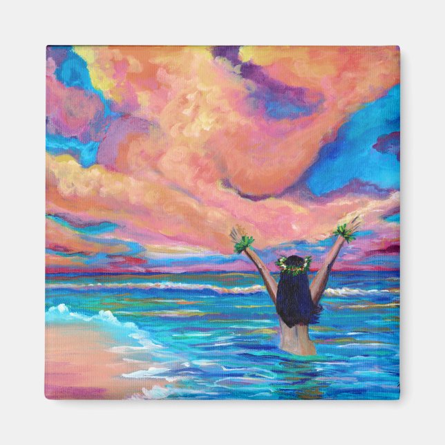Hawaiian Hula Girl at Sunrise Magnet (Devant)