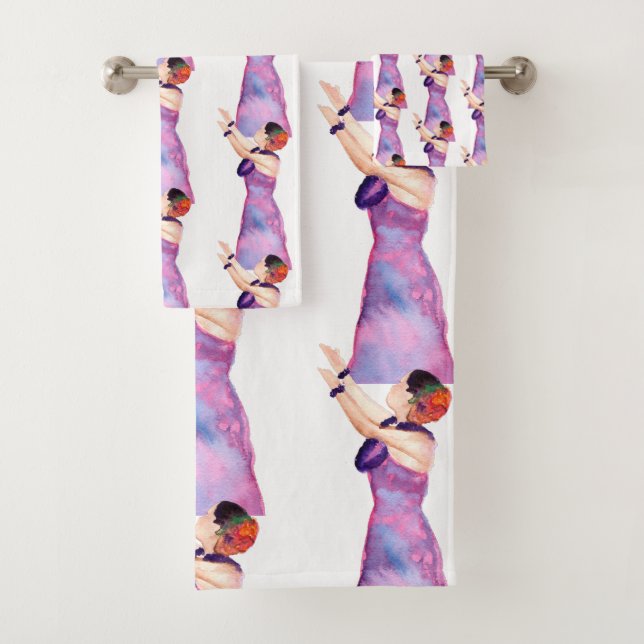 Hawaiian Hula Girl Lila Bath Towel Set (Insitu)