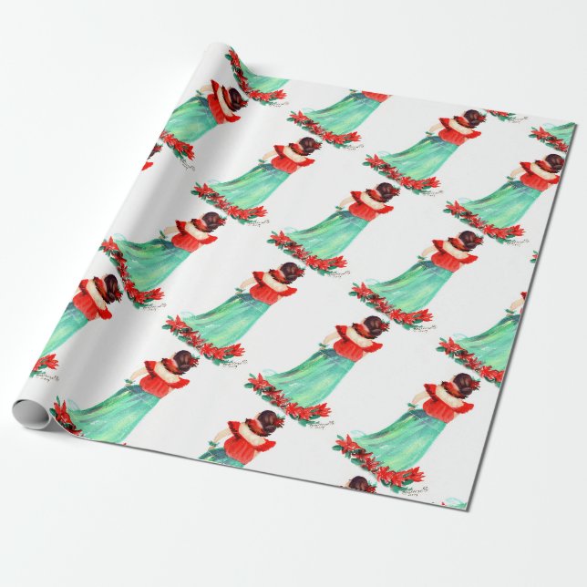 Hawaiian Hula Girl Papier cadeau de Noël (Déroulé)