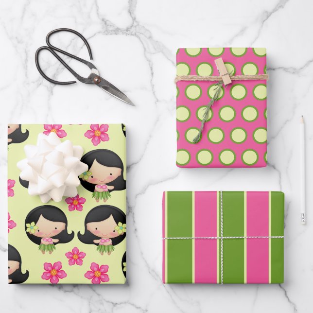 Hawaiian Hula Girl Wrapping Paper Set Geschenkpapier Set (Vorderseite)
