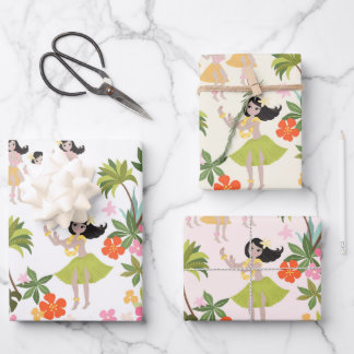 Hawaiian Hula Girls Wrapping Paper Geschenkpapier Set