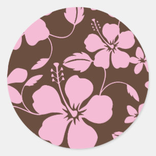 HAWAIIAN HULA (HIBISCUS) BRAUN/ROSA RUNDER AUFKLEBER