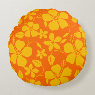 HAWAIIAN HULA (HIBISCUS) ORANGE MIX RUNDES KISSEN