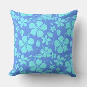 HAWAIIAN HULA (HIBISCUS) PERIWINKLE/TEAL KISSEN