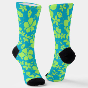 HAWAIIAN HULA (HIBISCUS) TEAL LIME SOCKEN