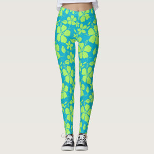 HAWAIIAN HULA (HIBISCUS) TEAL LIMETTE LEGGINGS