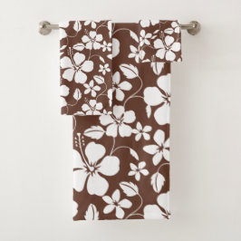 HAWAIIAN HULA (HIBISKUS) BROWN BAD TOWEL SET