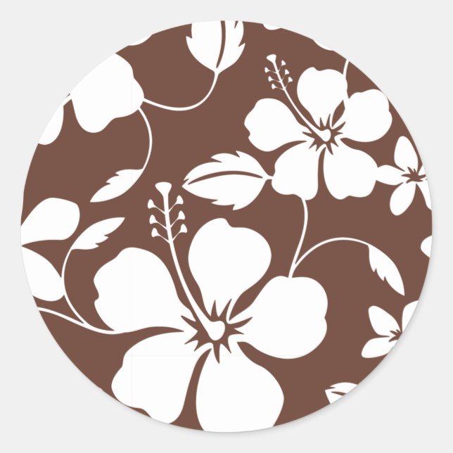 HAWAIIAN HULA (HIBISKUS) BROWN RUNDER AUFKLEBER (Vorderseite)
