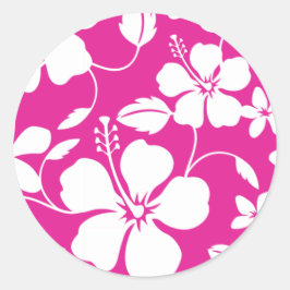 HAWAIIAN HULA (HIBISKUS) HITZPINK RUNDER AUFKLEBER