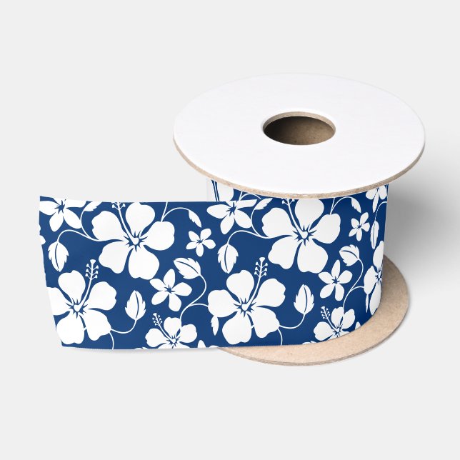 HAWAIIAN HULA (HIBISKUS) NAVY SATIN RIBBON SATINBAND (Spule)