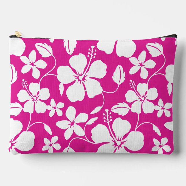 HAWAIIAN HULA (HIBISKUS) PATTER IN HOT PINK ZUBEHÖRTASCHE (Vorderseite)