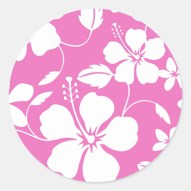 HAWAIIAN HULA (HIBISKUS) PINK RUNDER AUFKLEBER (Vorderseite)