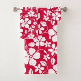 HAWAIIAN HULA (HIBISKUS) RED BATH TOWEL SET