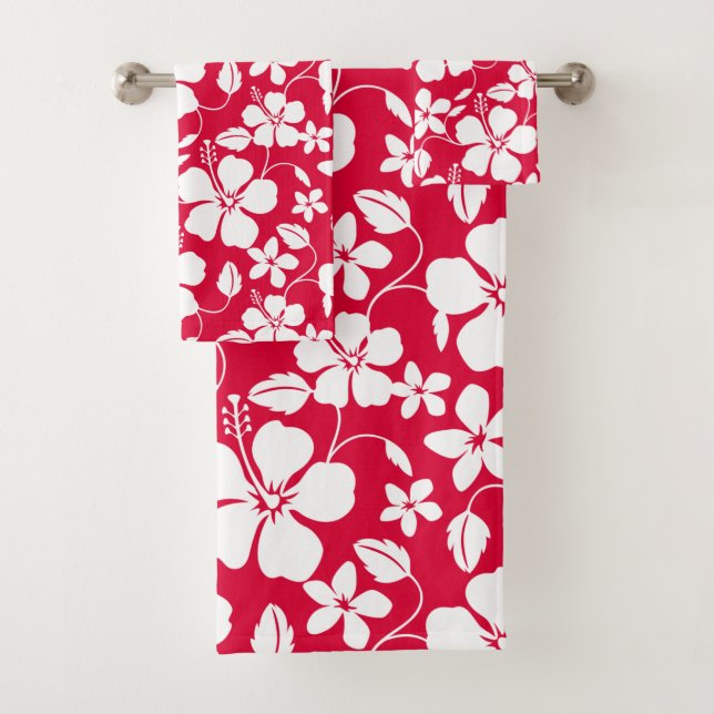 HAWAIIAN HULA (HIBISKUS) RED BATH TOWEL SET (Insitu)