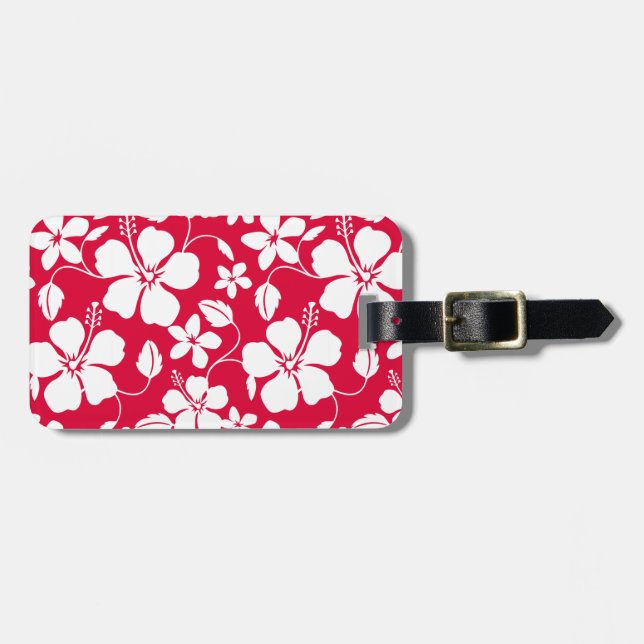 HAWAIIAN HULA (HIBISKUS) RED LUGGAGE TAG GEPÄCKANHÄNGER (Vorderseite horizontal)