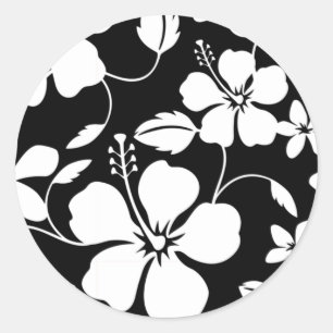 HAWAIIAN HULA (HIBISKUS) SCHWARZ RUNDER AUFKLEBER