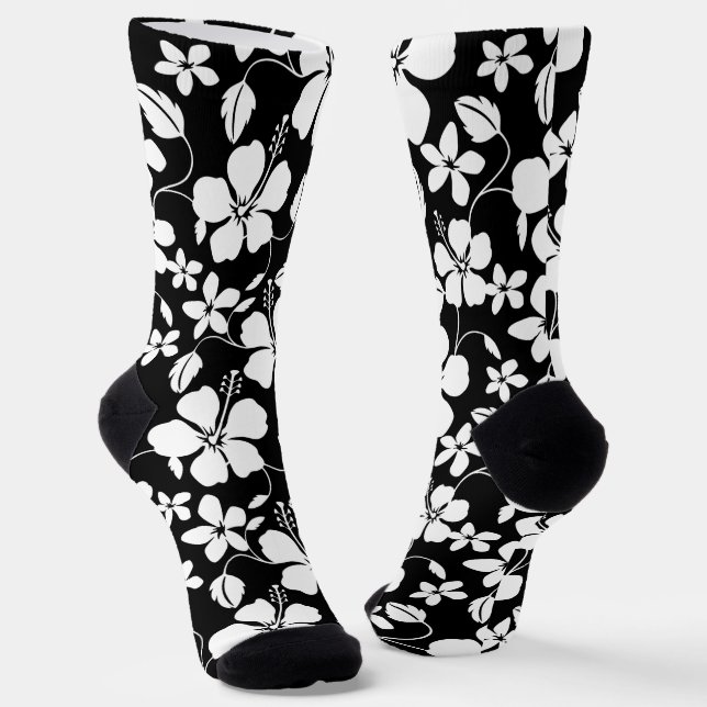 HAWAIIAN HULA (HIBISKUS) SCHWARZ SOCKEN (Gewinkelt)