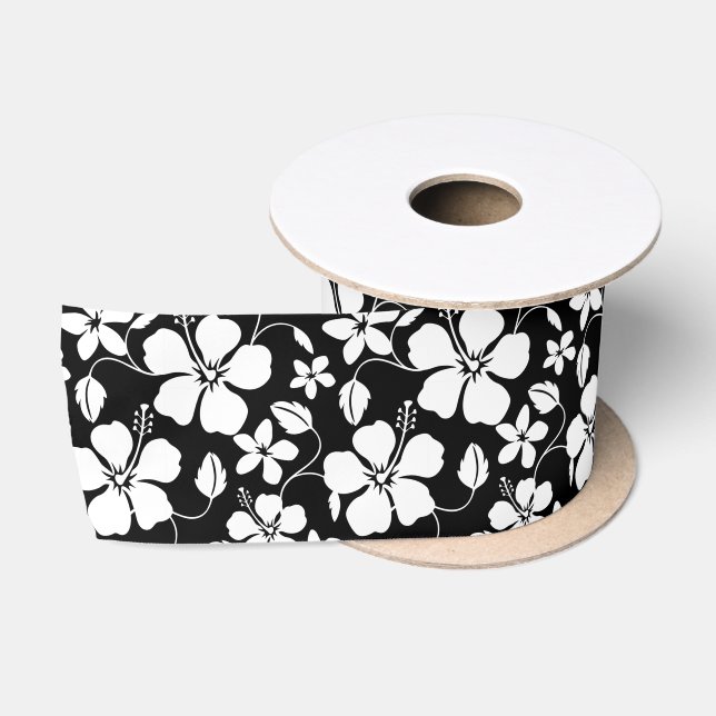 HAWAIIAN HULA (HIBISKUS) SCHWARZE SATIN RIBBON SATINBAND (Spule)