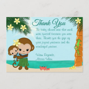 Hawaiian Hula Monkey Babydusche Danke, BOY#01 Einladung