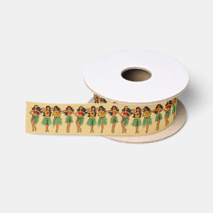 Hawaiian Hula Tancing Girls Gemustert Satinband