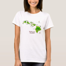 Hawaiian-Inseln Handgezeichnetes Karten-T-Shirt T-Shirt