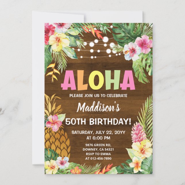 Hawaiian Invite Tropical Aloha Birthday Einladung (Vorderseite)