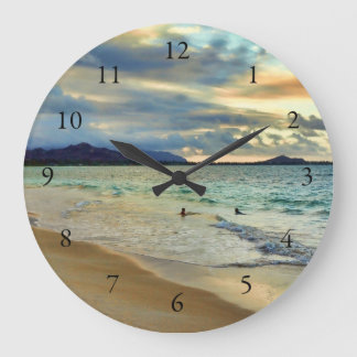 Hawaiian Island Sunset with Numbers Große Wanduhr