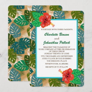 Hawaiian Jungle Foliage Hibiskus Blume Hochzeit Einladung