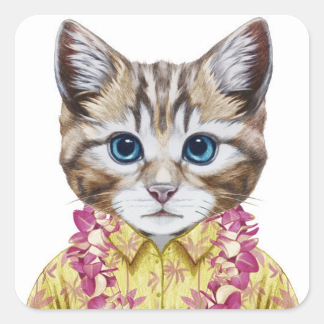 Hawaiian Kitty Cat Quadratischer Aufkleber (Vorderseite)