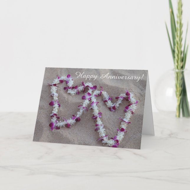 Hawaiian Lei Hört in der Sand Anniversary Card Karte (Vorderseite)
