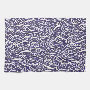 Hawaiian Linocut Waves and Surf Geschirrtuch