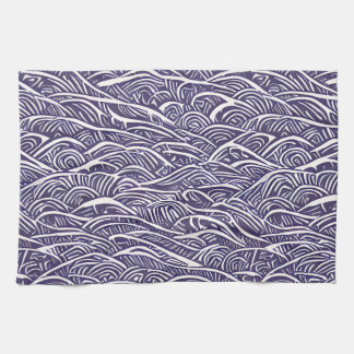 Hawaiian Linocut Waves and Surf Geschirrtuch